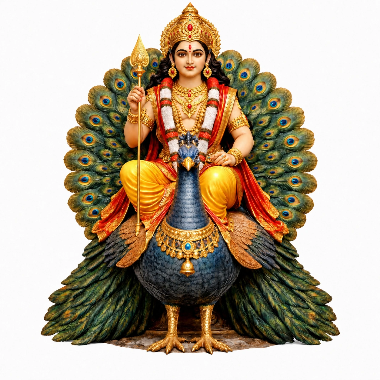 Colour reference of Lord Murugan seated on a peacock