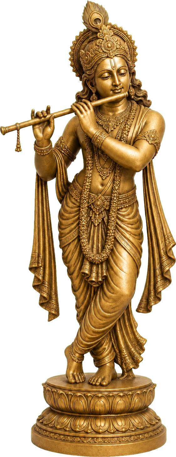 Adult Krishna sculpture in brass finish